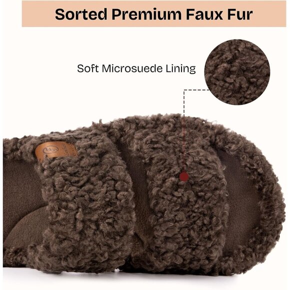 ⚡Women's Elegant Mocha Fuzzy Open Toe Slipper Soft Comfy Memory Foam House Shoes - Picture 4 of 9